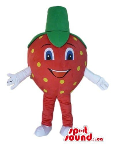 Red Strawberry with leafs hat Fruit SpotSound Mascot US costume fancy dress