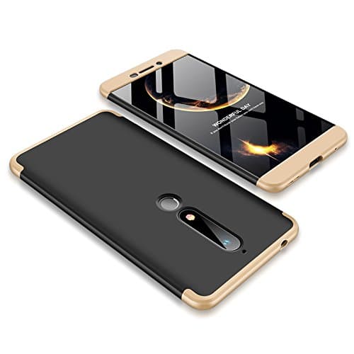 TiHen Case Nokia 6.1 360 Degrees protective Cover + tempered glass film, 3 in1 Full Body protection Bumper hard phone Case Ultra-thin Skin Case,for Nokia 6.1 (Black Gold)