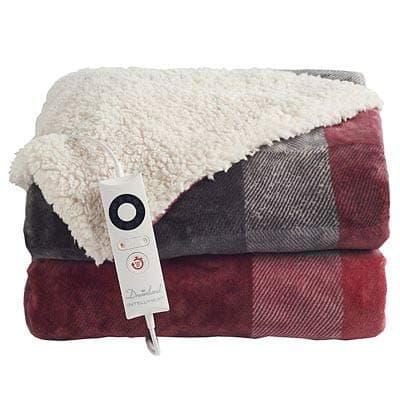 Velvety Electric Heated Throw Grey and Red Check – 135 x 180cm