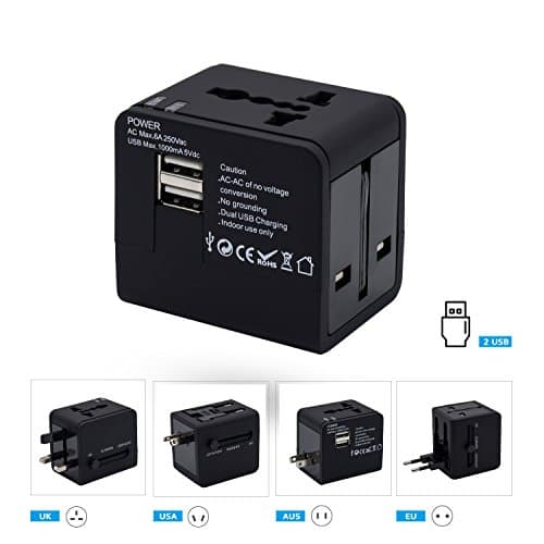 Travel Adapter - Gipow Travel Charger Worldwide All in One Universal Travel Adapter and Wall Charger,Converters Wall AC Power Plug Adapter with Dual USB Charging Ports for USA/EU/UK/AUS (Black)