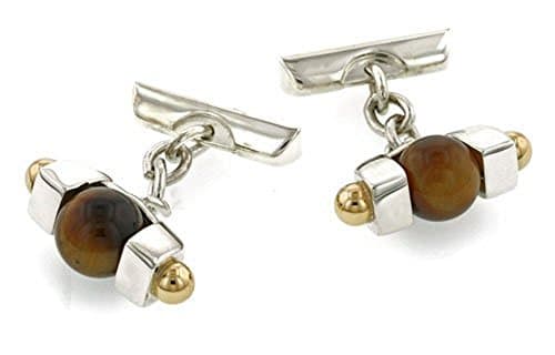 18KT, Sterling and Tigers Eye Chain Link Cufflinks. Made in England