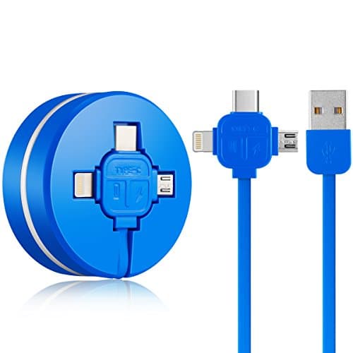 Charging Cable Cell Phones Charger Cable 3 in 1 Retractable USB Cord Data Sync Adapter Multi Compatible with 8 Pin/Micro USB/Type-C for All Devices/3.3 ft (Black Blue red) (Blue)