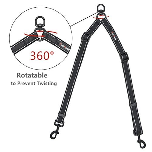 Fourhorse Dog Leash Coupler Splitter for Medium and Large Dogs , No Tangle Adjustable Length for Two Dog