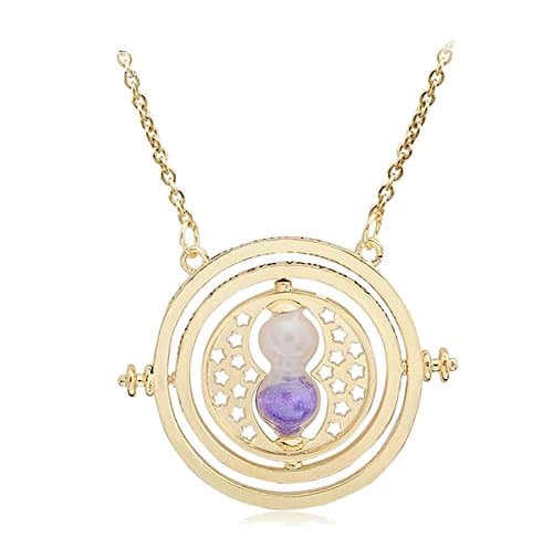 Time Turner Necklace Hourglass Charm Hermione Granger Rotating Spins Purple Sand