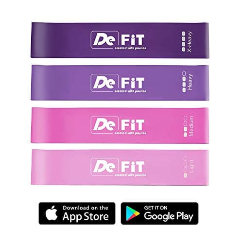 DeFiT Premium Resistance Booty Bands - Thick Elastic Bands for Legs and Butt – Set of 4 Butt Workout Resistance Bands + Carry Bag + Unique Workout iOS/Android App + Videos + eBooks + Nutrition Guide