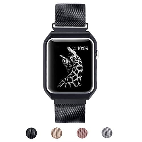 Apple Watch Band with Metal Case Cover, Mesh Milanese Loop Bracelet Strap Replacement Watchbands iWatch Band for Apple Watch Series 2(2016) Series 1 Nike+ Sport and Edition 42MM