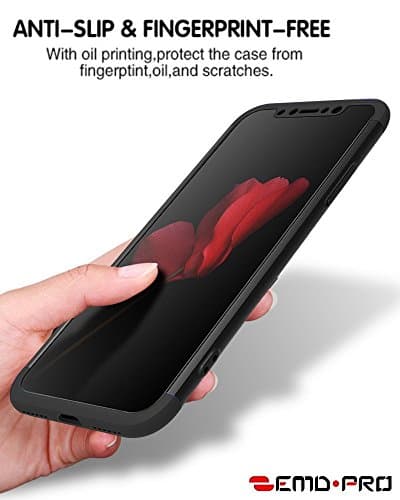 iPhone X Case, EMDPro iPhone 10 Ultra-Thin Armour Defender Anti-Slip Scratch Fingerprint Dust Shock-proof Protective Case Cover Hard Red Black Back Cover Best Case New 2018 Design (Black)