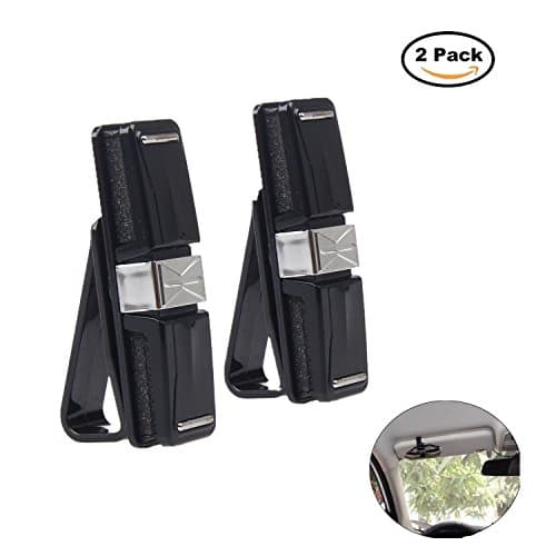 【2Pack】 Universal Sunglasses Clips Holders for Auto Car Sun Visor, Easy to Storage Organizer for Two Glasses Ticket Receipt Card (Black)
