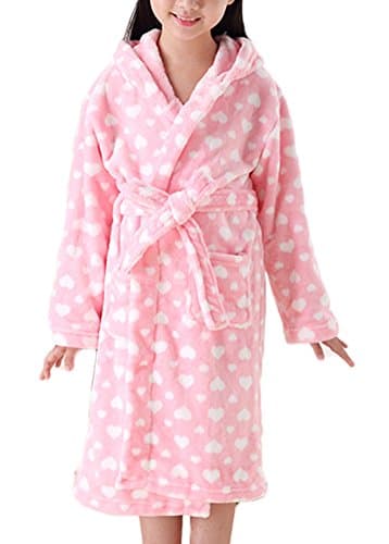 Roseate Girl's Plush Robe Soft Fleece Bathrobe Hooded with Pockets Cute Pink 8
