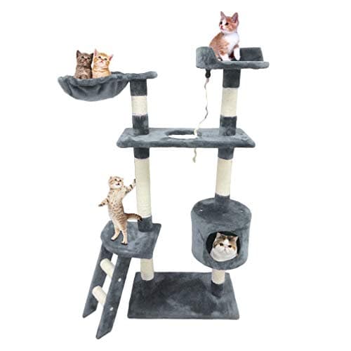 Homgrace 130cm/51inch Tall Cat Play Towers & Trees Station - Pet Scratch Poles Activity Centre Houses Sleep & Rest Bed- Scratching Toy Posts with Platform for Kitten,Grey