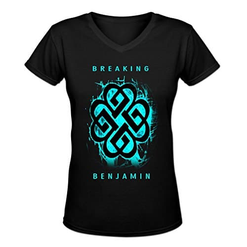 Hartens Breaking Benjamin Celtic Knot T Shirts Women's V Neck Long Sleeve L Black