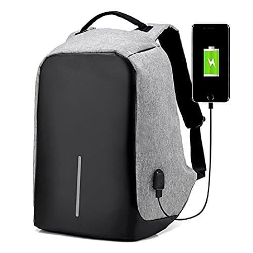Anti Theft Laptop Backpack,Slim Business Computer Bag With USB Charging Port, Water-resistent College School Backpack For Men Women, Fits Under 15.6 inch Laptop/Notebook by Jiuyin(Grey)