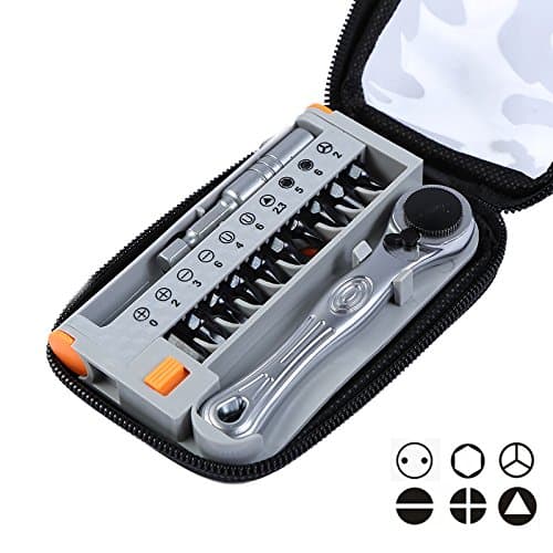 Genubi 12 in 1 Pocket Mini Offset Precision Wrench Racheting Screwdriver Set With Bits Set, 1/4-Inch Drive, Reversible With Belt Clip Carrying Bag, Electronic Computer Laptop Repairing Tool
