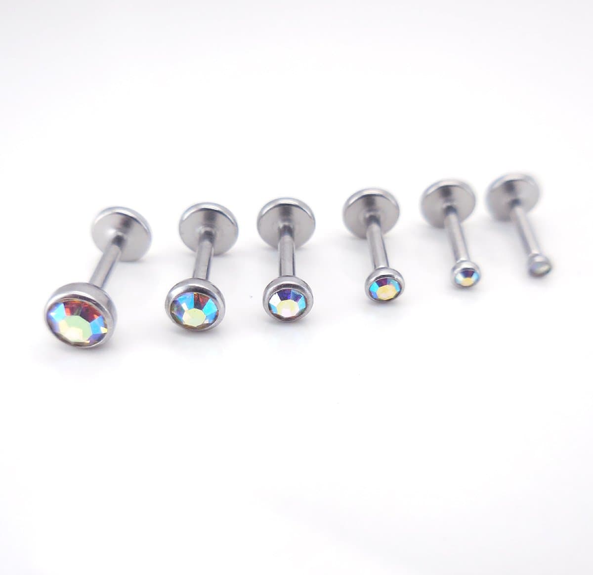 Emmajewels 18G 6mm 1.5mm-4mm AB Crystal Triple Forward Helix Bezel Set 316L Surgical Steel Cartilage Bar Piercing