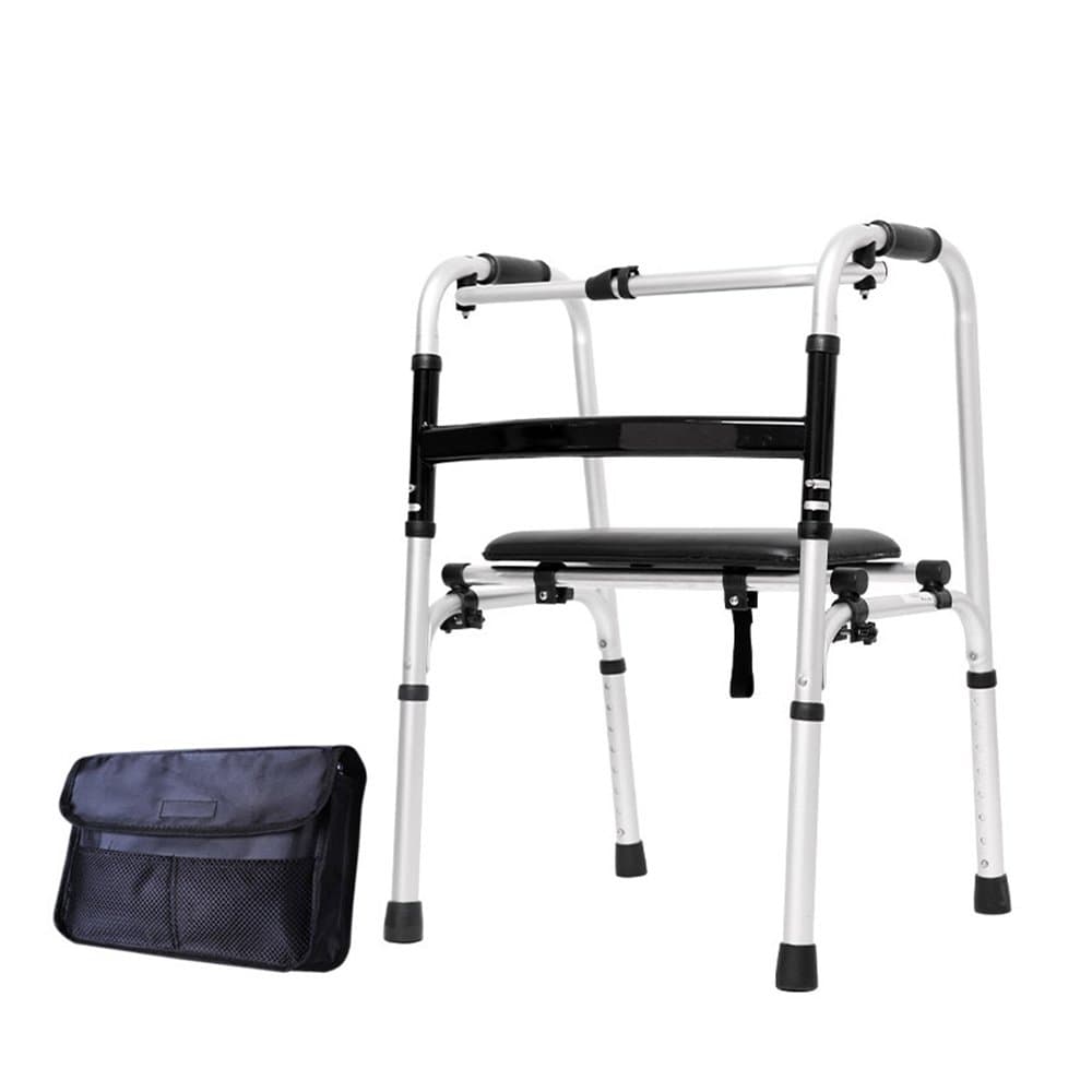 MMM- The Elderly With Seat Walking Aid Aluminum Alloy Belt Wheel Four-foot Crutches Disabled Bath Chair ( Color : C )