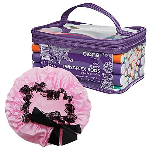 Diane by Fromm 42-Pack Twist Flex Curling Rods + Six21 Beauty Light Pink Waterproof Elastic Bath Cap - Hair Styling & Care Bundle Pack