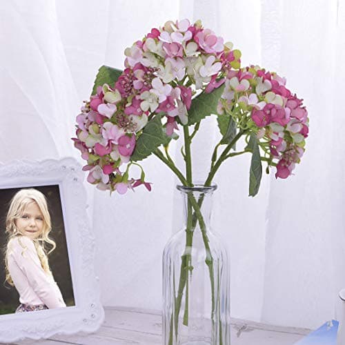 Baby Plum 3pcs Artificial Hydrangea Branchlets Fake Flowers Bouquets of White Red and Pink Flowers with Small Fruits for Wedding Decorations Party Decorations Home Decor Kitchen Office Wall Decor