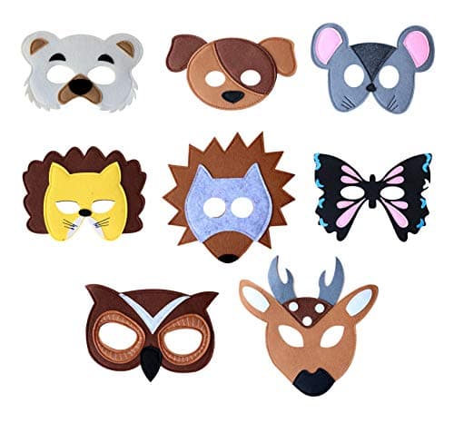 Felt Animal Masks for Pretend Play Dress up Parties - Set of 8