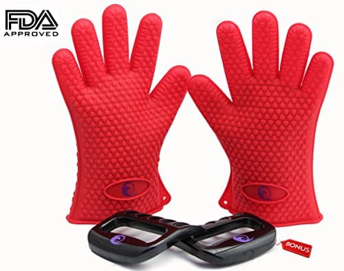 No. 1 Selling BBQ Gloves with Bonus Set of Bear Claws Meat Shredder. Heat resistant, Water proof Silicone Gloves perfect for Cooking, Baking, Smoking, and Outdoor Grilling and for handling hot stuffs in the Kitchen or at the Grill. Bear Claws Meat Shredder makes it very easy to shred meat. Excellent for Pulled Pork, Chicken, Turkey etc.