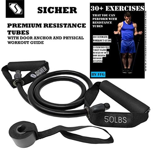 SICHERTM Resistance Tube/Resistance Band with Door Anchor & Physical Booklet with 30 Plus Exercises,(30 LBS / 50 LBS).