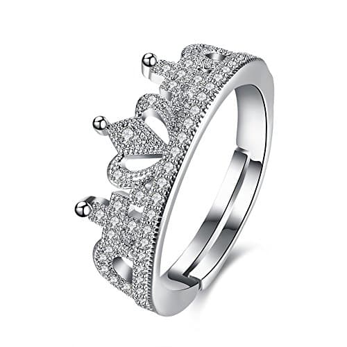 iCAREu Platinum Plated Zircons Inlaid Crown Adjustable Rings for Women (Wedding, Engagement, Anniversary)