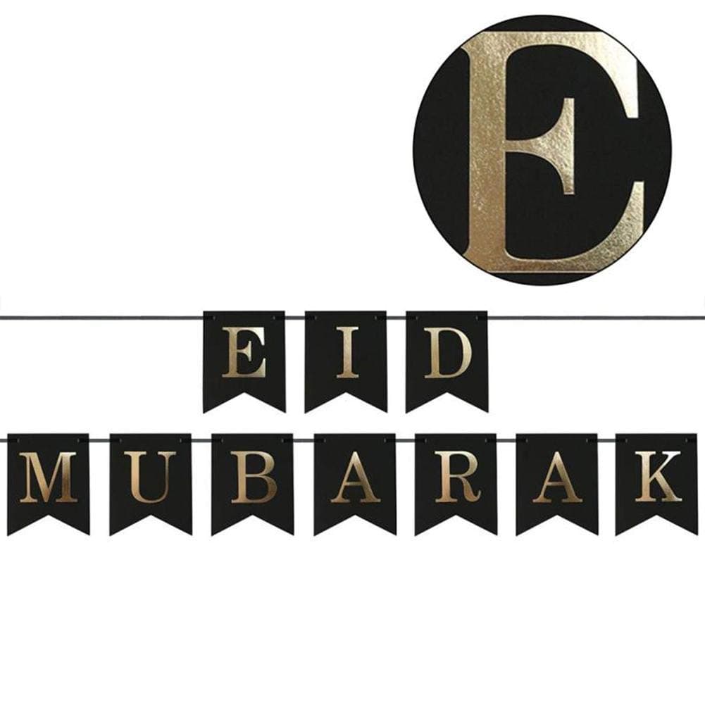 Sanmubo EID MUBARAK Golden Alphabet Bunting Decoration Eid Mubarak Banner Decoration Ramadan Party Decoration Bunting Banner Al-Fitr Pennant Lesser Bairam Banner Happy Party Supplies