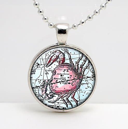 Cancer the Crab Constellation Celestial Map Art Glass Pendant or Key Chain- 30 mm round- Chain Included- Made to Order
