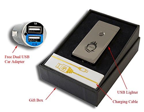 NEW Dual Arc USB Rechargeable Lighter Windproof Electric Flameless Durable and Safe with Free Dual USB Car Charger Adapter by CDXX USA