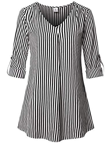 SUNGLORY Women's Casual 3/4 Sleeve V-Neck Plaid Shirts Pullover Top