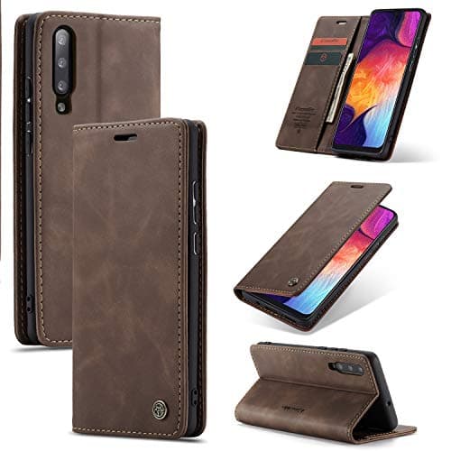 COPAAD Samsung Galaxy A50 / A50S / A30S Wallet Case, Vintage Style Matte Texture Soft Leather Magnetic Flip Protective Cover Case with Kickstand and Card Holder Slots for Galaxy A50/A50S/A30S, Coffee