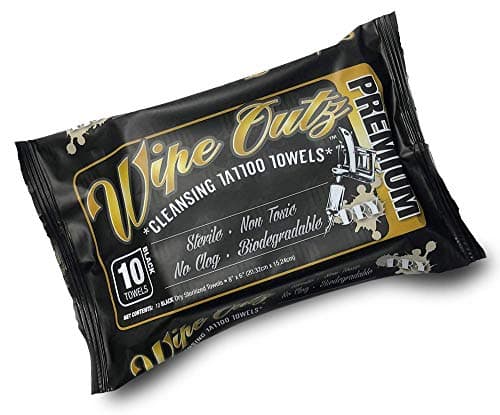 OG Wipe Outz Premium DRY Tattoo Towels - Clean Tattoo Wipes For During Tattooing, Tattoo & PMU Aftercare Artist Wipes - Soft & Durable Tattoo Pads, Tattoo Bibs (Black 10-Count) (1 Pack)