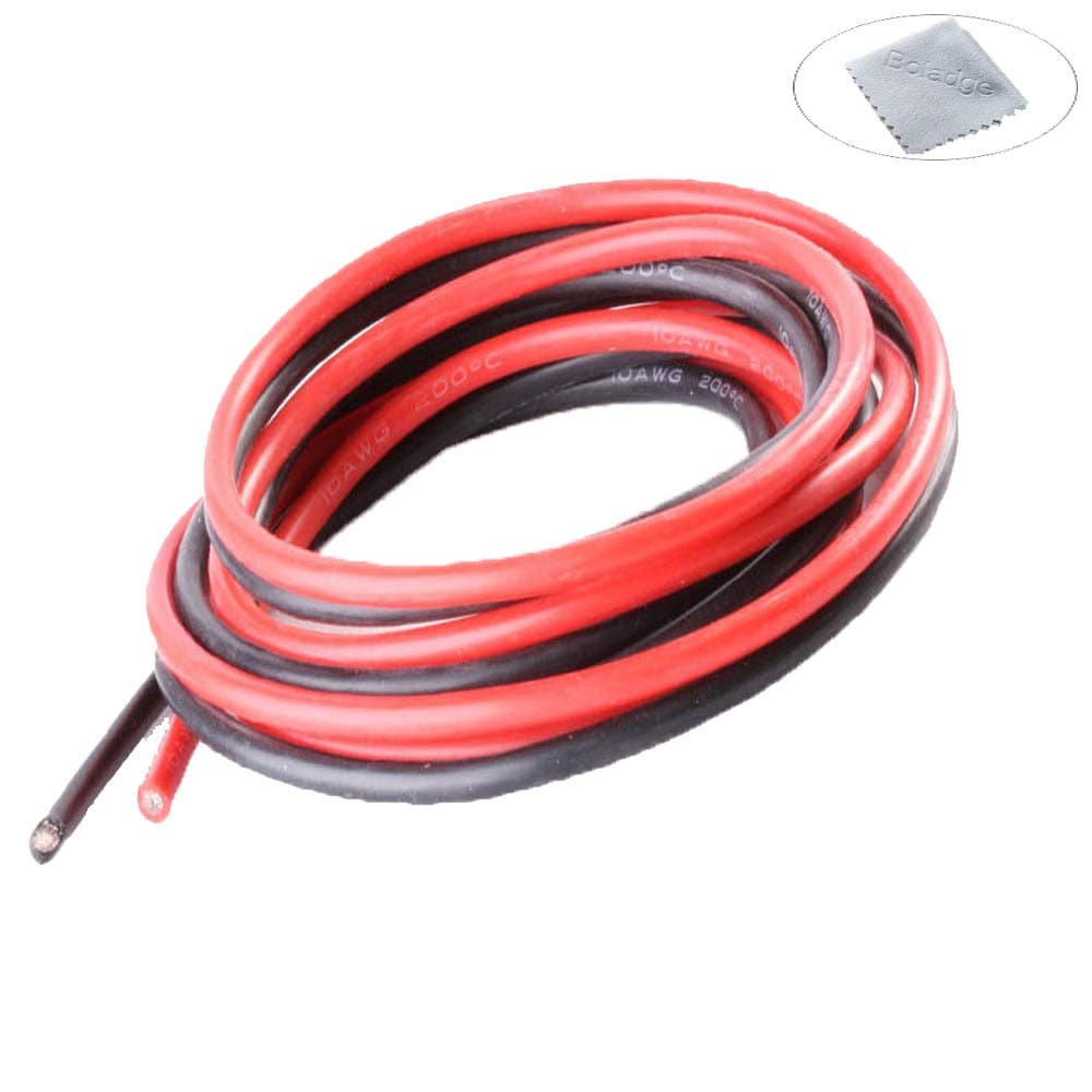 Boladge 2 Meter Pure Silicone Wire 14AWG Power Cable Battery Cable Tinned Copper Wire 14 Gauge RC Cable Lead (1 Meter in Black and 1 Meter in Red) (14AWG)