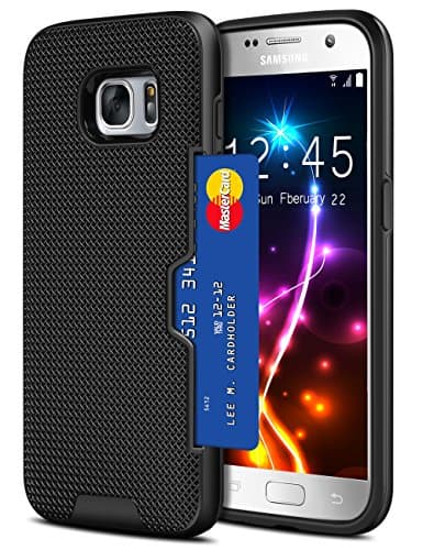 Galaxy S7 Case, Ecoconut Galaxy S7 Case Wallet Cover Hidden Card Slot Textured Grip Bumper Slim Hard Shell Dual Layer Armor Defender Hybrid Protective Case with Card Holder for Galaxy S7 (Black)