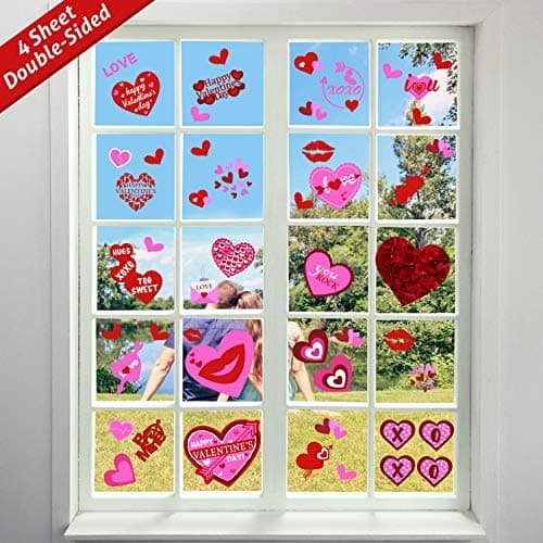 Tifeson 100 PCS Valentine's Day Window Clings Heart Static Stickers Decal - Removable Valentines Wedding Window Decals - Valentines Decorations