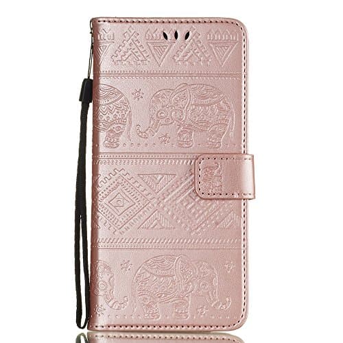 ESSTORE Honor 7C Wallet Case, EU Retro Elephant PU Leather Protective Covers with Card Slot Holder Wallet Case for Huawei Honor 7C/Y7 Prime 2018/Enjoy 8/Y7 2018/Y7 Pro 2018/Nova 2 Lite, Rose Gold