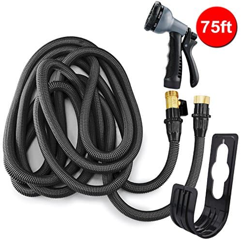 2017 New Improved Expanding Garden Hose - 75 Feet Expandable Hose With All Brass Connectors - 8 Pattern Spray Nozzle And High Pressure(Black)