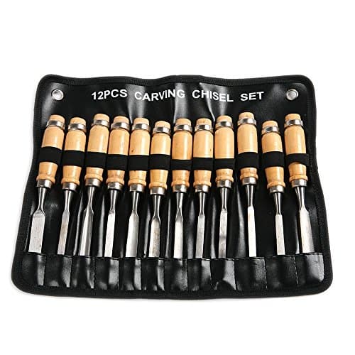Hansin 12Pcs Wood Carving Hand Chisel Tool Set in Storage Pouch, Professional Woodworking/Carpentry Gouges Wood Carving Chisels with Wood Handles