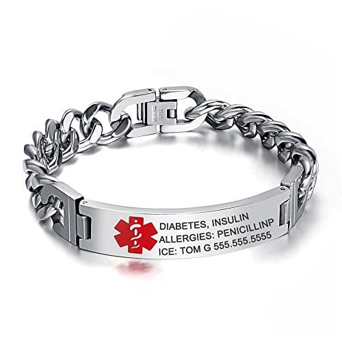 7.5 to 8.5 Inches Free Engrave Emergency Medical Bracelets for Men Women Alert ID Bracelets for Adults Titanium Steel Medical Alert Bracelets for Women
