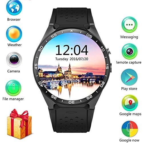 BISOZER KW88 Round Bluetooth Smart Watch Unlocked Android 5.1 Wrist Phone Nano SIM 3G WiFi 2.0MP Camera Touchscreen Smartwatch Call Heart Rate Monitor Pedometer for Android Samsung iOS iPhone
