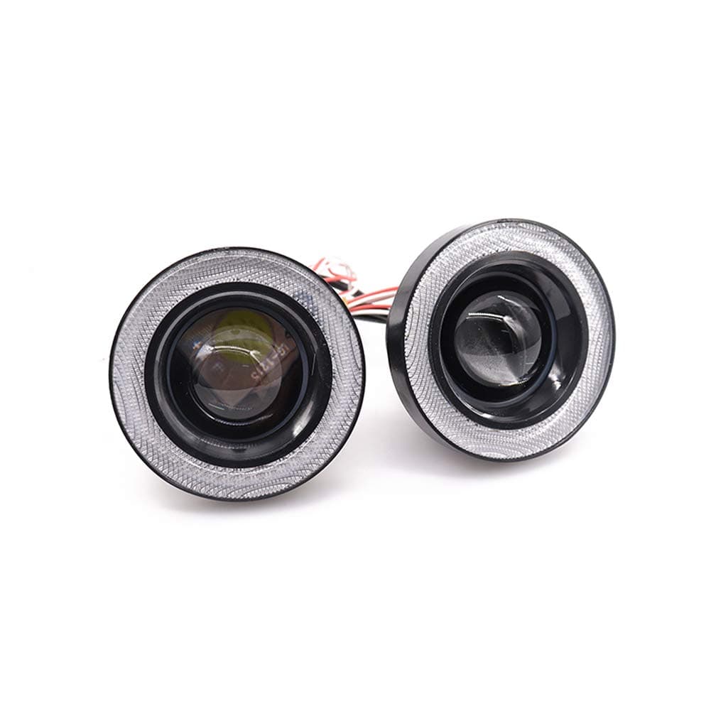 Magood 1 Pair Car COB LED Fog Light Projector with White Angel Eyes Halo Ring and Driving DRL White Xexon Lamp (2.5 inch, White)