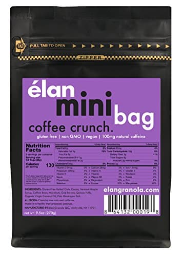 ELAN Chocolate Coffee Granola - Coffee Beans, Chocolate, Hazelnut, Goji Berries, & Quinoa; 100mg Caffeine, Natural & Clean Energy Cereal, 1 Mini Bag (9.5 Ounce)