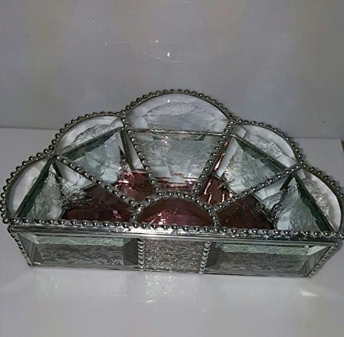 Scalloped Stained Glass Half Circle Jewelry Box, Amethyst Mirrored Bottom ,Totally Unique Jewelry Box Keepsake Box, Trinket Box..8" L x 8" Wx 2" D..Always Custom Made Just For You!