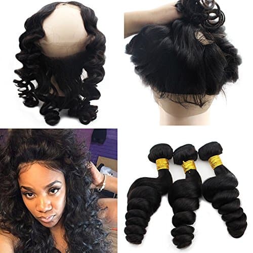 Atina Hair 360 Frontal With Bundle Loose Wave Pre Plucked Natural Hairline With Baby Hair All Around Brazilian Virgin Curly Lace Frontal Band And Bundles (12 14 with 10)