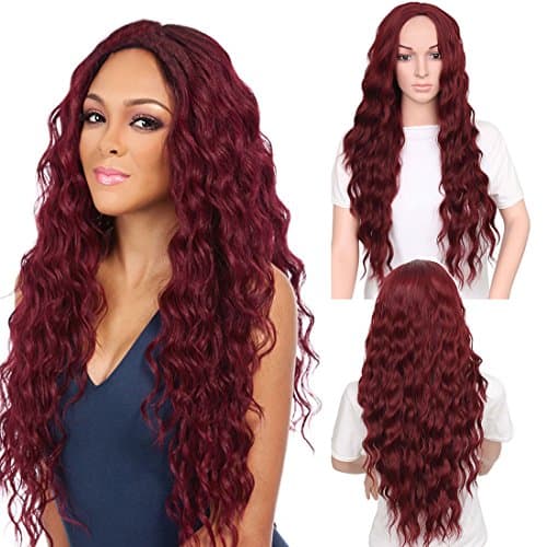 ZingSilky Synthetic Brown Red Black Heat Resistant Hair Water Wave Wigs for Women Red hair (30inch, Wine red)