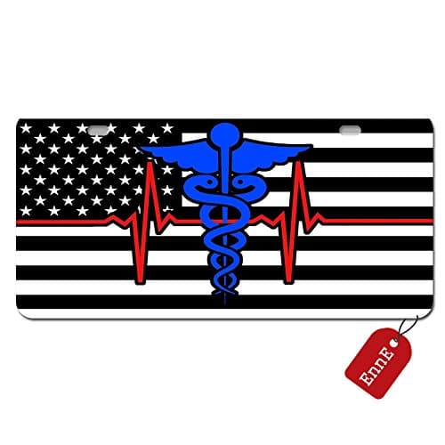 EnnE Personalized Metal License Plate Cover Thin Blue Red Line Nurse Flag For Car 2 Holes Car Tag 11.8 inch X 6.1 inch