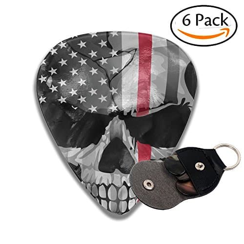 FasonKing PERFECT GIFT - Thin Red Line USA Flag Skull Guitar Picks 6 Pack Heavy, Thin, Medium Gauges Celluloid Guitar Pick