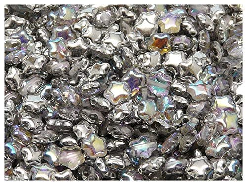 50pcs Star® Bead® - Czech Pressed Glass Beads in The Shape of a Star 6mm, Crystal Silver Rainbow