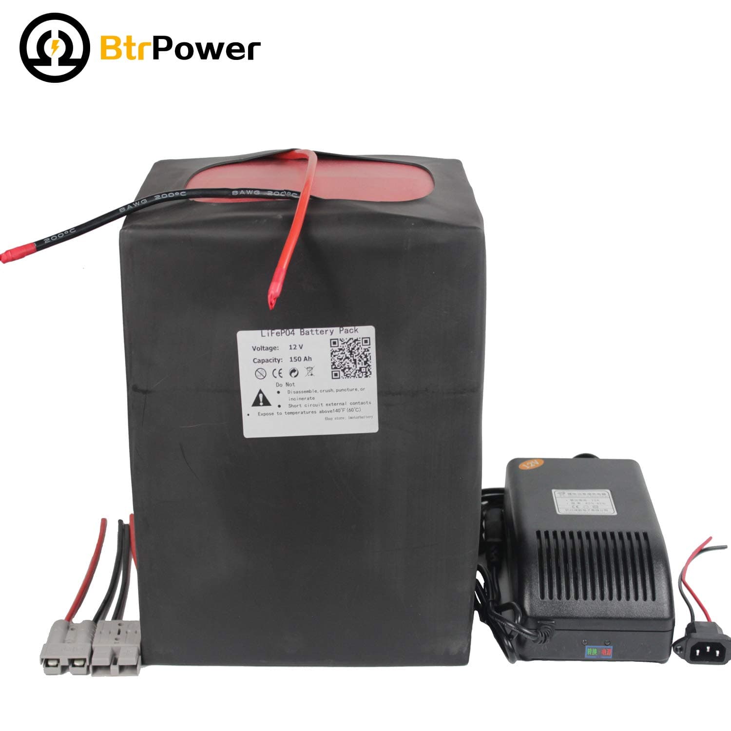BtrPower Lithium LiFePo4 Battery 12V 150Ah Deep Cycle Battery with 10A Charger,Built-in BMS for RV/Camper, Marine, Overland/Van, and Off Grid Applications