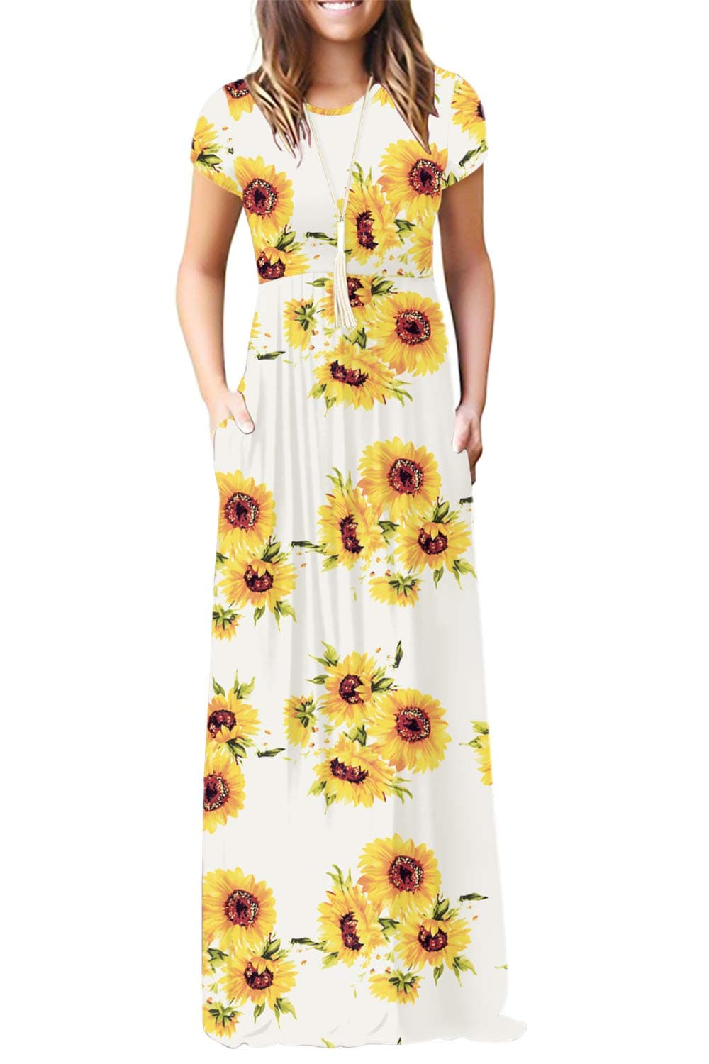 EUOVMY Women's Short Sleeve Loose Plain Maxi Dresses Casual Long Dresses with Pockets