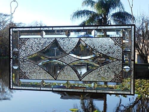 Beveled Stained Glass Panel, Traditional Crystal and Frosted Stained Glass Transom Window, Antique Stained Glass Window, Unique Home Decor